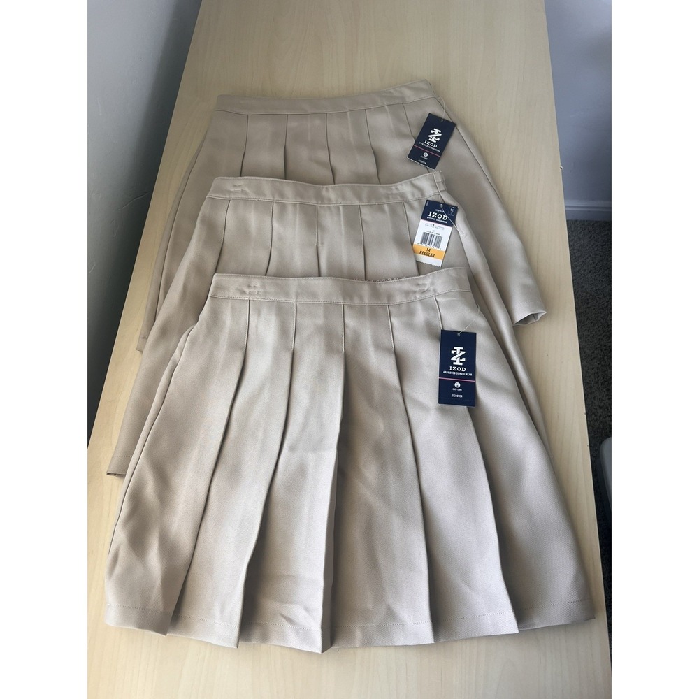 Set of 3 New Izod Schoolwear Girls Khaki Uniform Skorts! - Size 14 Reg
